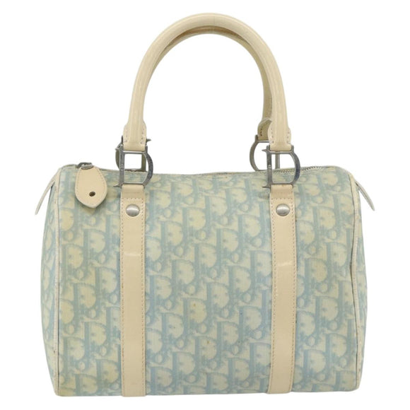 Christian Dior Trotter Canvas Boston Bag PVC Light Blue Silver Auth mr2392