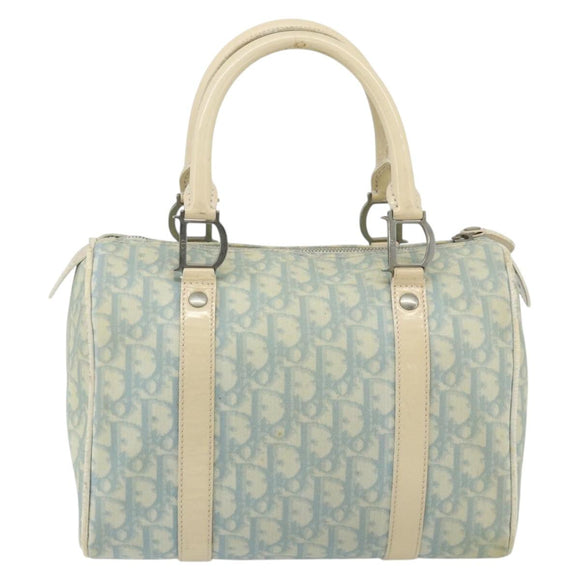 Christian Dior Trotter Canvas Boston Bag PVC Light Blue Silver Auth mr2392