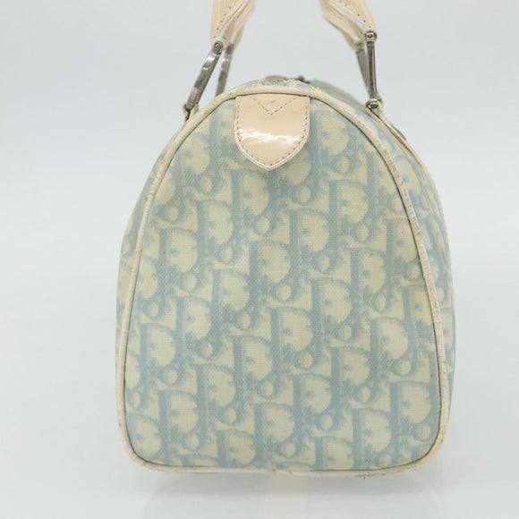 Christian Dior Trotter Canvas Boston Bag PVC Light Blue Silver Auth mr2392