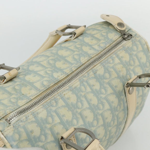 Christian Dior Trotter Canvas Boston Bag PVC Light Blue Silver Auth mr2392