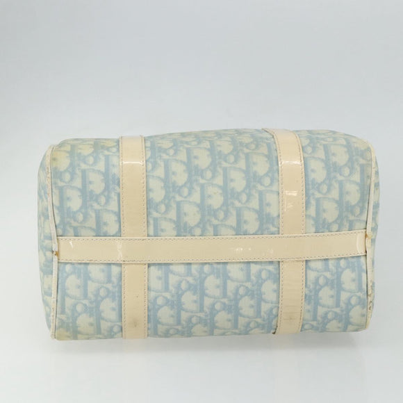 Christian Dior Trotter Canvas Boston Bag PVC Light Blue Silver Auth mr2392