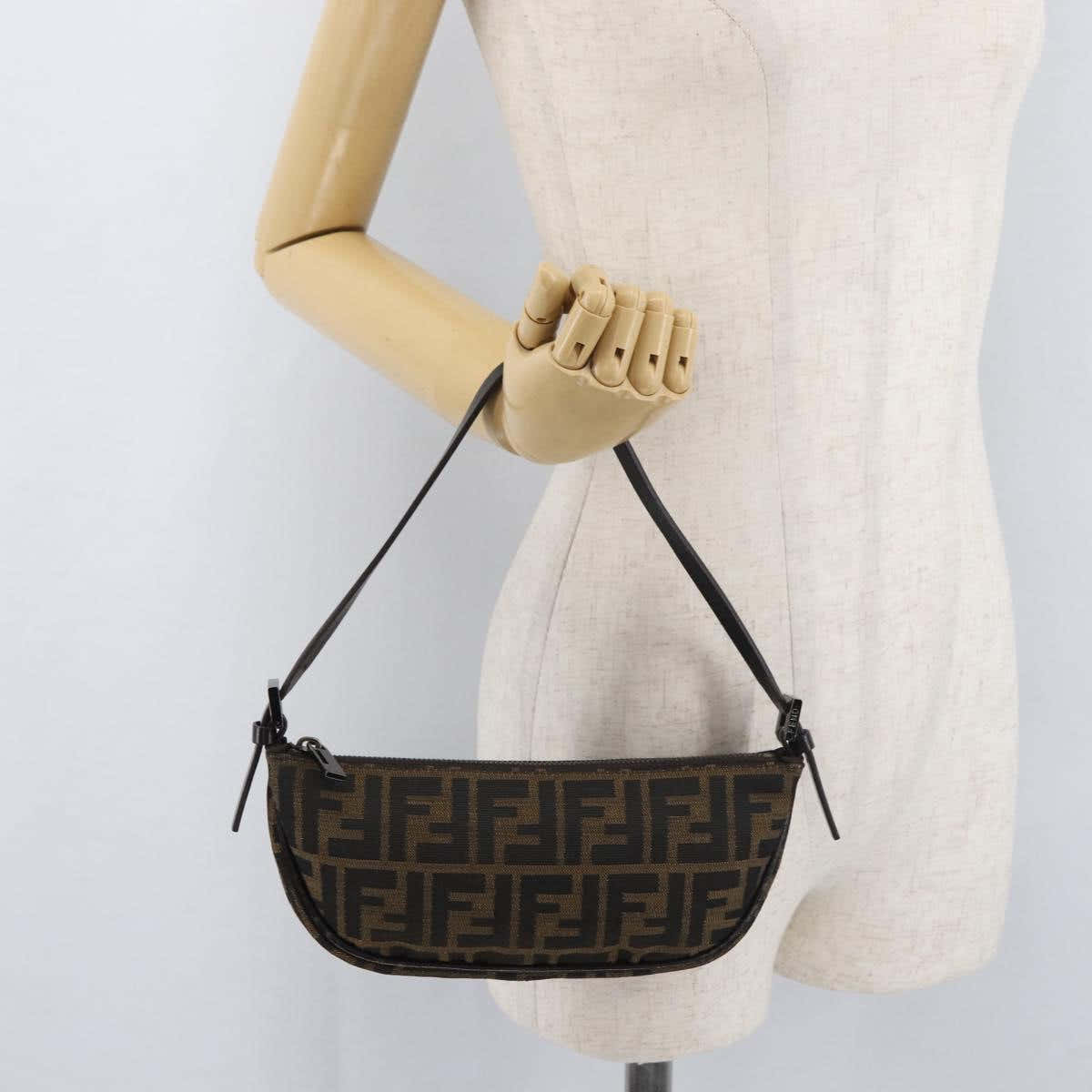 FENDI Zucca Canvas Accessory Pouch Brown Black Auth mr2395A