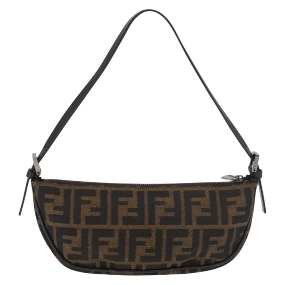 FENDI Zucca Canvas Accessory Pouch Brown Black Auth mr2395A