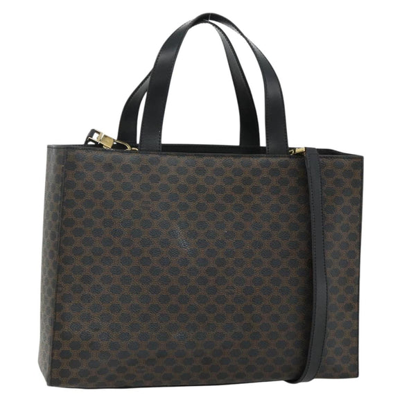 CELINE Macadam Canvas Hand Bag PVC Leather 2way Black Gold Auth mr2396A