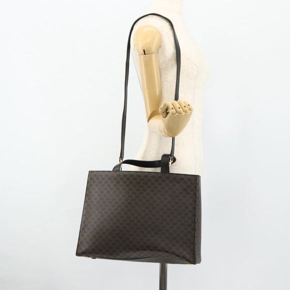 CELINE Macadam Canvas Hand Bag PVC Leather 2way Black Gold Auth mr2396A