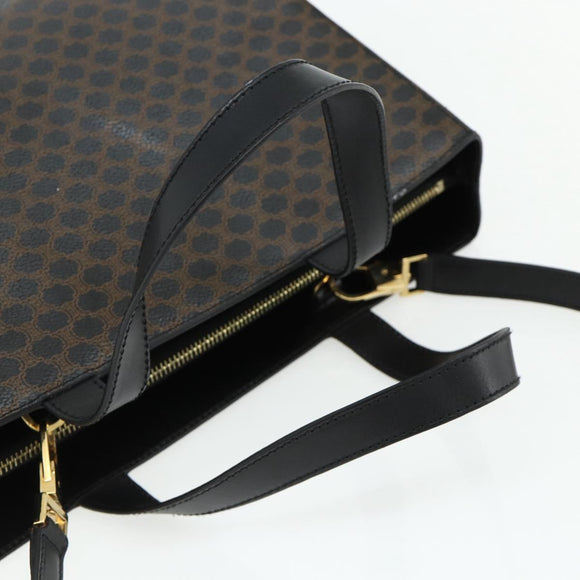 CELINE Macadam Canvas Hand Bag PVC Leather 2way Black Gold Auth mr2396A