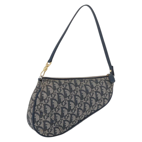 Christian Dior Trotter Canvas Accessory Pouch Navy Silver Auth mr2399A