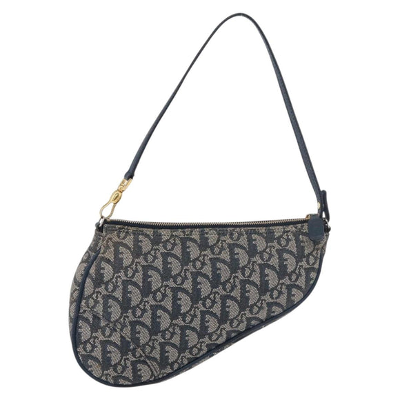 Christian Dior Trotter Canvas Accessory Pouch Navy Silver Auth mr2399A