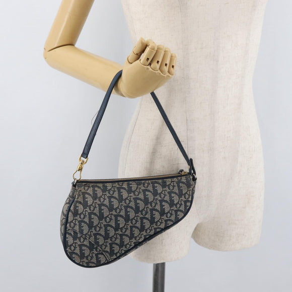 Christian Dior Trotter Canvas Accessory Pouch Navy Silver Auth mr2399A