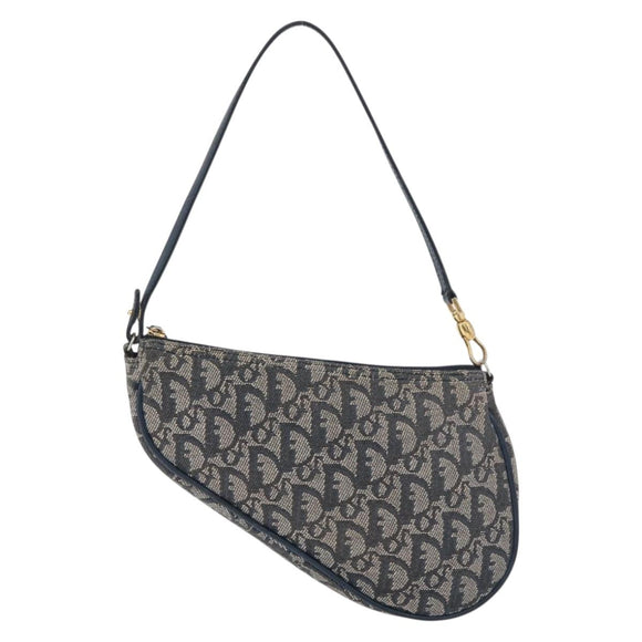 Christian Dior Trotter Canvas Accessory Pouch Navy Silver Auth mr2399A