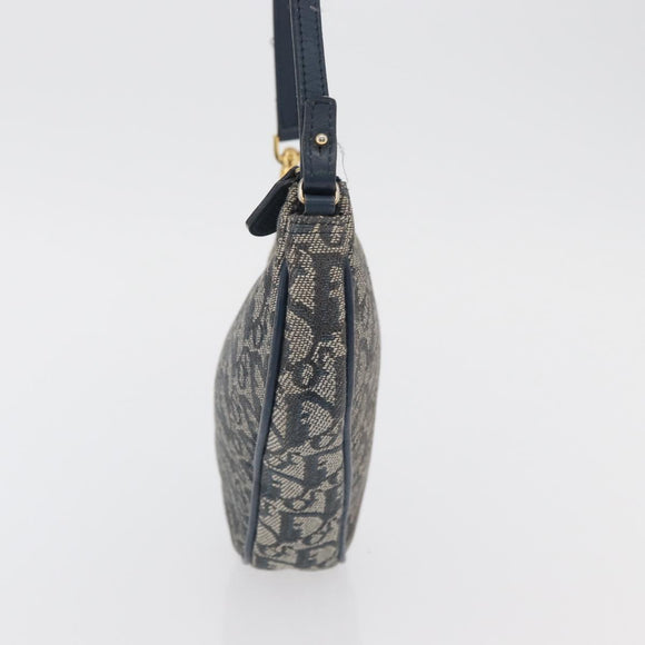 Christian Dior Trotter Canvas Accessory Pouch Navy Silver Auth mr2399A