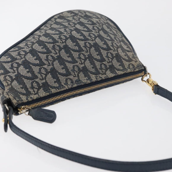 Christian Dior Trotter Canvas Accessory Pouch Navy Silver Auth mr2399A