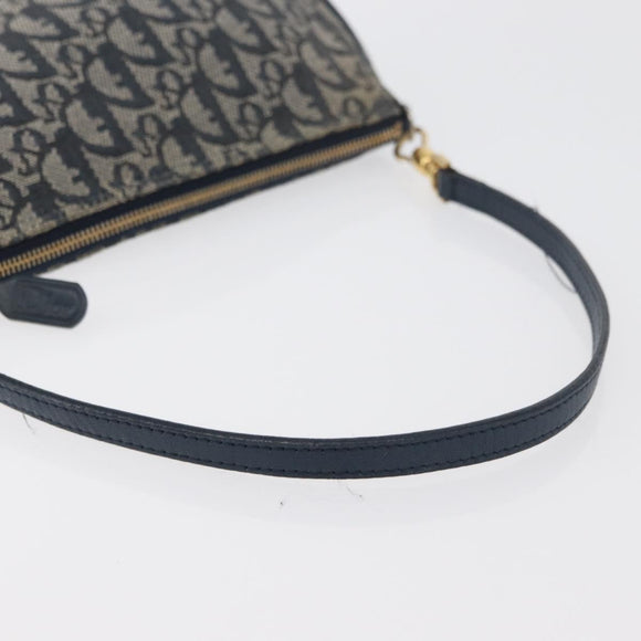 Christian Dior Trotter Canvas Accessory Pouch Navy Silver Auth mr2399A