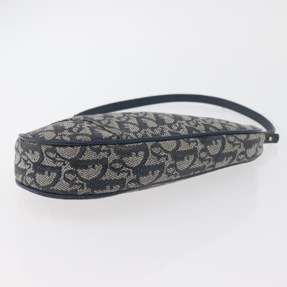 Christian Dior Trotter Canvas Accessory Pouch Navy Silver Auth mr2399A