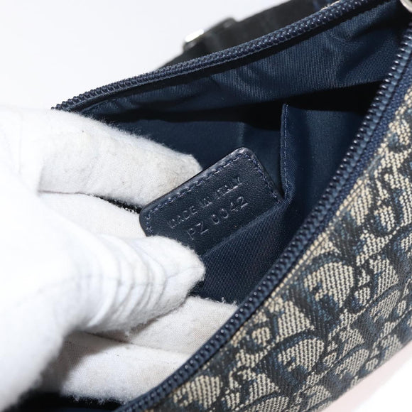 Christian Dior Trotter Canvas Accessoiretasje Marine Zilver Auth mr2400