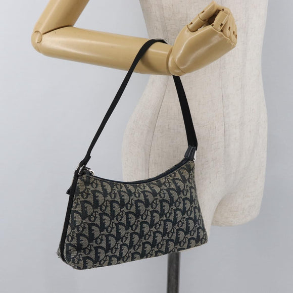 Christian Dior Trotter Canvas Accessoiretasje Marine Zilver Auth mr2400