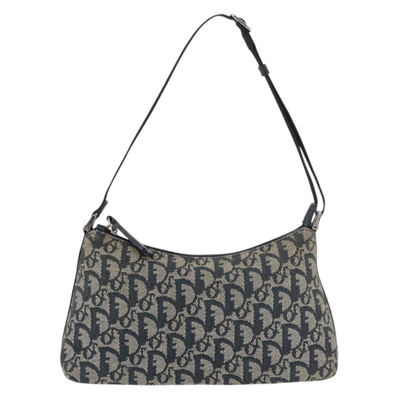 Christian Dior Trotter Canvas Accessoiretasje Marine Zilver Auth mr2400