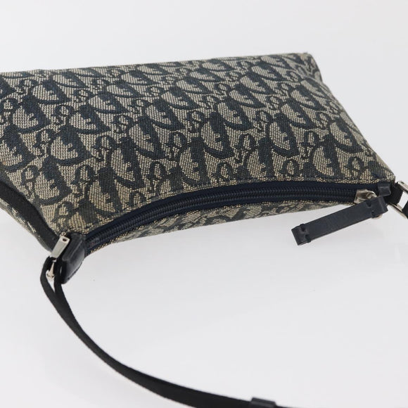 Christian Dior Trotter Canvas Accessoiretasje Marine Zilver Auth mr2400