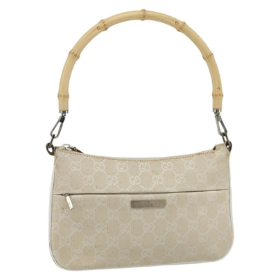 GUCCI GG Canvas Bamboo Hand Bag Silver Beige 001 3870 Auth mr2402