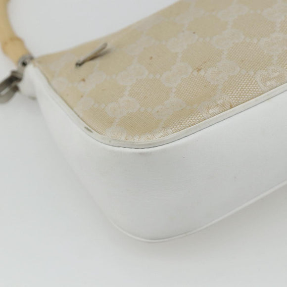 GUCCI GG Canvas Bamboo Hand Bag Silver Beige 001 3870 Auth mr2402