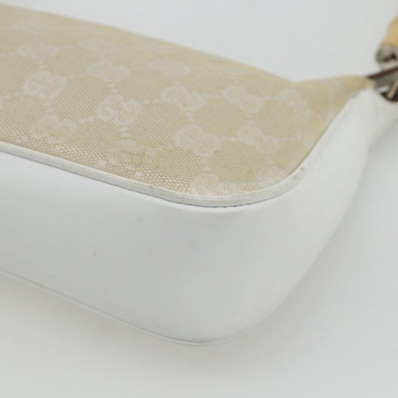 GUCCI GG Canvas Bamboo Hand Bag Silver Beige 001 3870 Auth mr2402