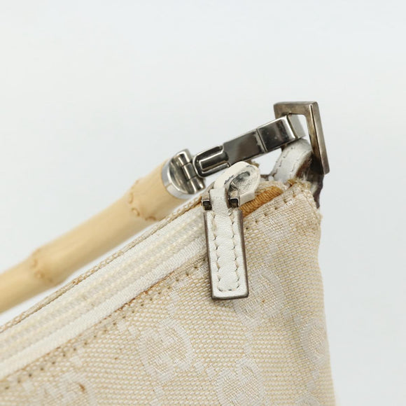 GUCCI GG Canvas Bamboo Hand Bag Silver Beige 001 3870 Auth mr2402