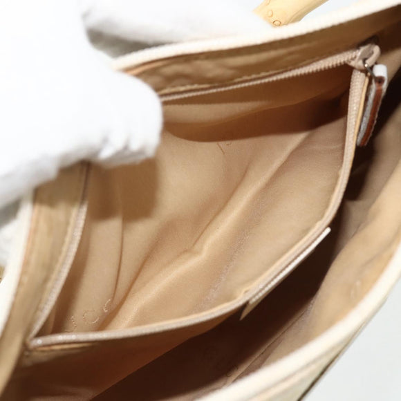 GUCCI GG Canvas Bamboo Hand Bag Silver Beige 001 3870 Auth mr2402