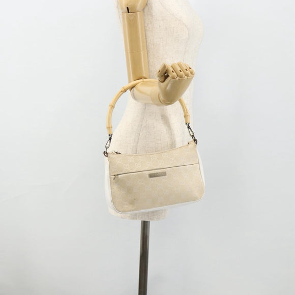 GUCCI GG Canvas Bamboo Hand Bag Silver Beige 001 3870 Auth mr2402