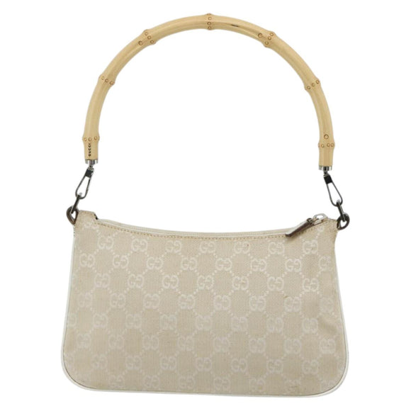 GUCCI GG Canvas Bamboo Hand Bag Silver Beige 001 3870 Auth mr2402