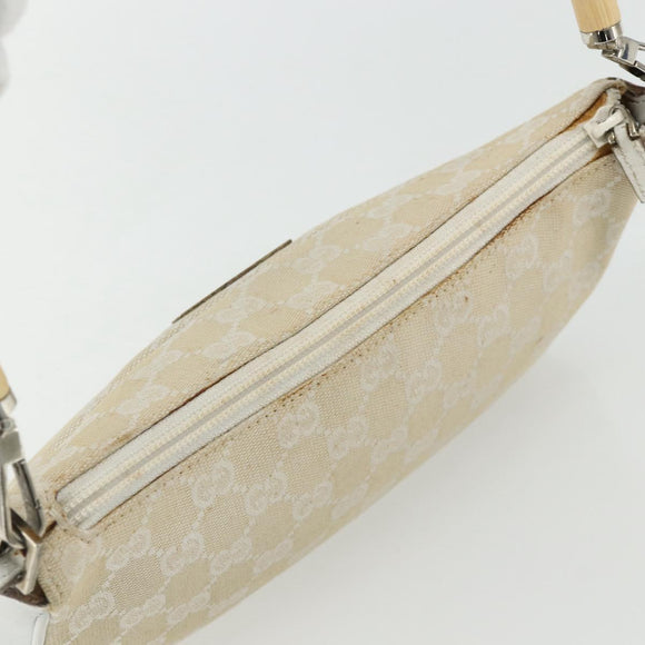 GUCCI GG Canvas Bamboo Hand Bag Silver Beige 001 3870 Auth mr2402