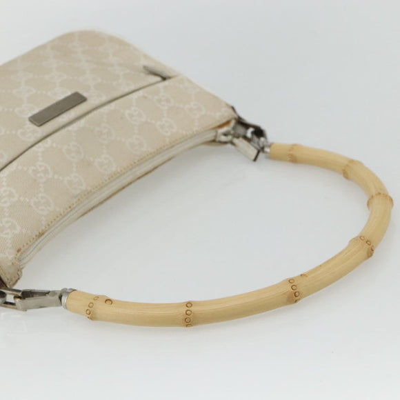 GUCCI GG Canvas Bamboo Hand Bag Silver Beige 001 3870 Auth mr2402