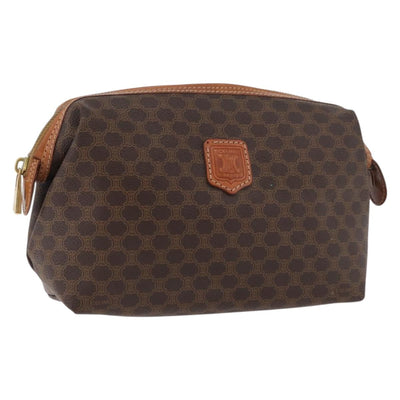 CELINE Macadam Canvas Vanity Pouch PVC Leather Brown Gold Auth mr2408