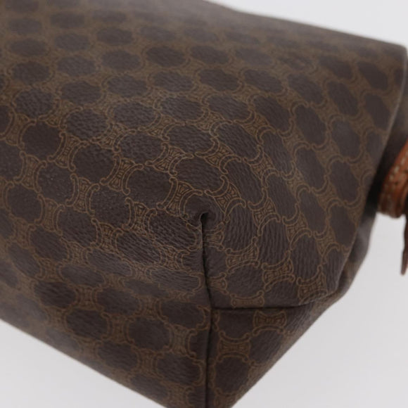 CELINE Macadam Canvas Vanity Pouch PVC Leather Brown Gold Auth mr2408