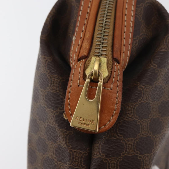 CELINE Macadam Canvas Vanity Pouch PVC Leather Brown Gold Auth mr2408