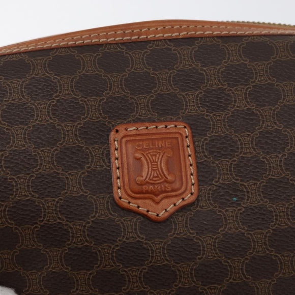 CELINE Macadam Canvas Vanity Pouch PVC Leather Brown Gold Auth mr2408