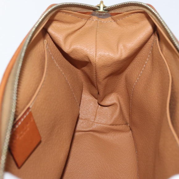 CELINE Macadam Canvas Vanity Pouch PVC Leather Brown Gold Auth mr2408