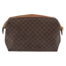 CELINE Macadam Canvas Vanity Pouch PVC Leather Brown Gold Auth mr2408-2