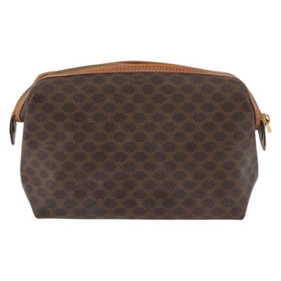 CELINE Macadam Canvas Vanity Pouch PVC Leather Brown Gold Auth mr2408 - 0