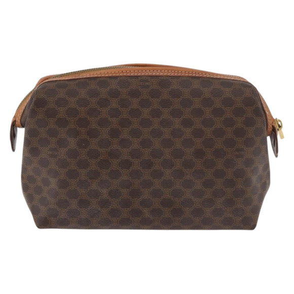 CELINE Macadam Canvas Vanity Pouch PVC Leather Brown Gold Auth mr2408