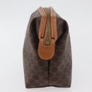 CELINE Macadam Canvas Vanity Pouch PVC Leather Brown Gold Auth mr2408-3