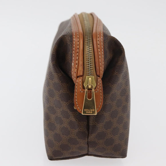 CELINE Macadam Canvas Vanity Pouch PVC Leather Brown Gold Auth mr2408
