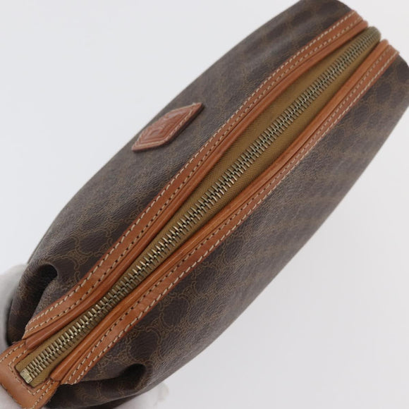 CELINE Macadam Canvas Vanity Pouch PVC Leather Brown Gold Auth mr2408