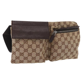 GUCCI GG Canvas Waist bag Beige Silver 28566 Auth mr2411