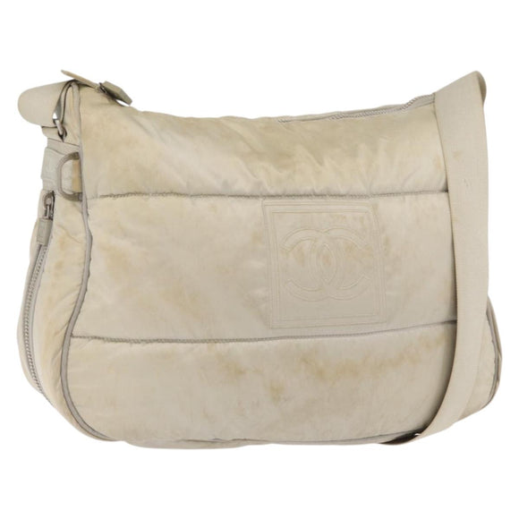 CHANEL Shoulder Bag Nylon Beige Silver CC Auth mr2413