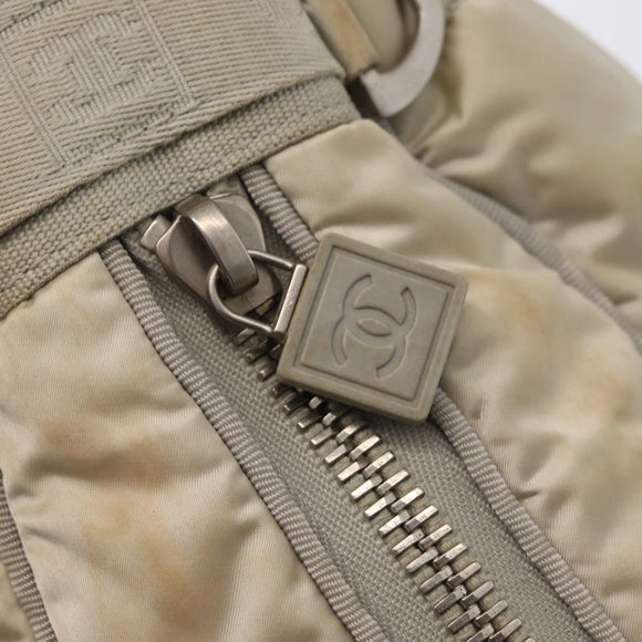 CHANEL Shoulder Bag Nylon Beige Silver CC Auth mr2413