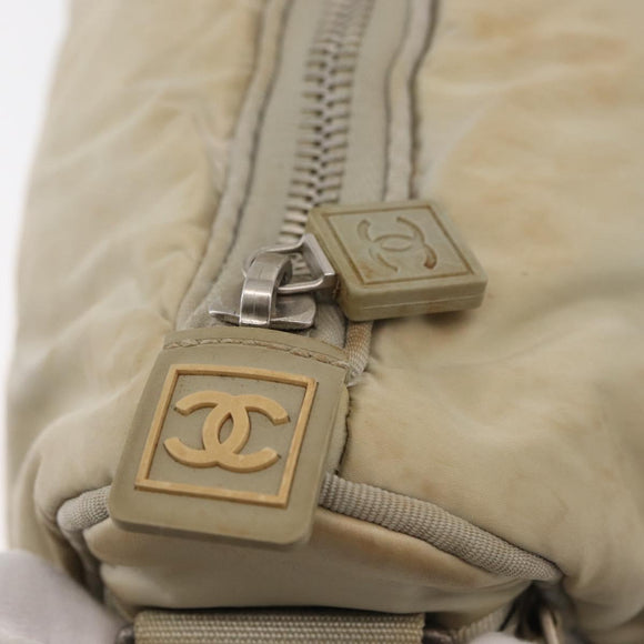 CHANEL Shoulder Bag Nylon Beige Silver CC Auth mr2413