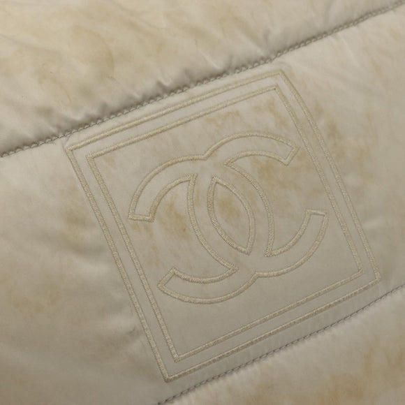 CHANEL Shoulder Bag Nylon Beige Silver CC Auth mr2413