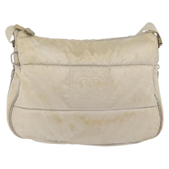 CHANEL Shoulder Bag Nylon Beige Silver CC Auth mr2413