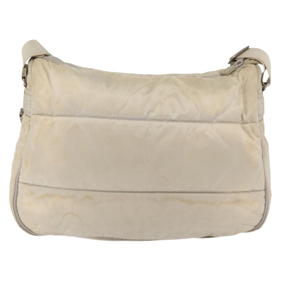 CHANEL Shoulder Bag Nylon Beige Silver CC Auth mr2413