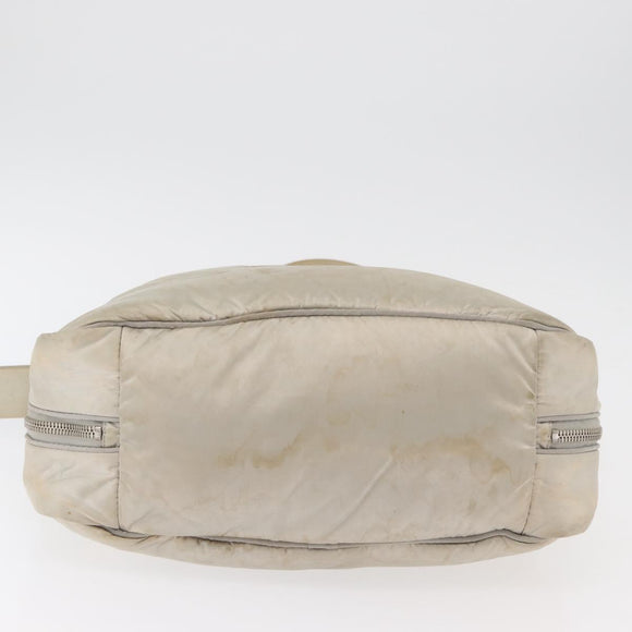CHANEL Shoulder Bag Nylon Beige Silver CC Auth mr2413